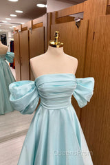 Blue Tulle Floor Length Evening Prom Dress, Beautiful A-Line Formal Evening Dress