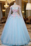 Blue Tulle Evening Dress with Pink Lace Blue Ball Gown Sweet 16 Dress Evening Prom Dress shops