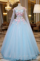 Blue Tulle Evening Dress with Pink Lace Blue Ball Gown Sweet 16 Dress Evening Prom Dress shops
