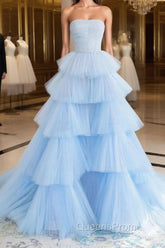 Blue Tulle High Low Evening Prom Dress, Blue Tulle High Low Evening Graduation Dress