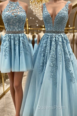 Blue Tulle Lace Evening Prom Dress, Blue Tulle Lace Formal Evening Dress