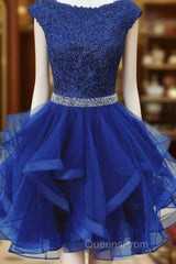 Blue Tulle Lace Short Dress Homecoming Dress