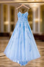 Blue Tulle Long Backless A Line Evening Prom Dress Evening Dress