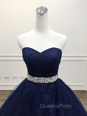 Blue Tulle Long Evening Gown Party Dress, Navy Blue Sweet 16 Gown