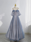 Blue Tulle Long Classy Prom Dress A-Line Off The Shoulder Classy Evening Party Dress
