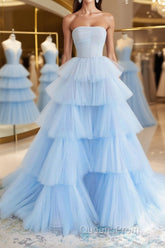 Blue tulle long Evening Prom Dress, blue tulle evening Dress