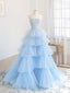 Blue Tulle Long Classy Prom Dress Blue Tulle Long Prom Dress