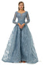 Tulle Long Sleeve Appliques Beading Prom Dresses