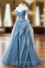 Blue Tulle Off the Shoulder Tulle Appliques Evening Prom Dress