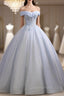 Blue Tulle Sequins Appliques Quinceanera Dress
