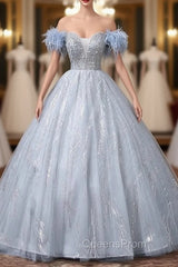 Blue Tulle Sequins Beading Feather Quinceanera Dress