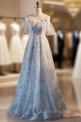 Blue Tulle Sequins Beading Evening Prom Dress