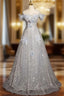Blue Tulle Sequins Off the Shoulder Flower Evening Prom Dress