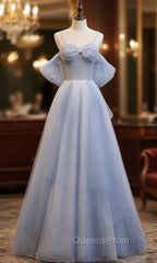 Blue Tulle Sequins Spaghetti Straps Beading Evening Prom Dress