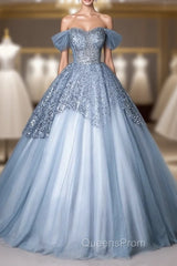 Blue Tulle Sequins Spaghetti Straps Quinceanera Dress