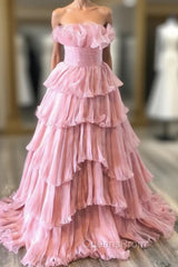 Blue Tulle Strapless Tiers Evening Prom Dress