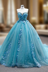 Blue Tulle Sweetheart Appliques Beading Evening Prom Dress