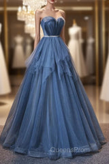 Blue Tulle Sweetheart Simple Pretty Floor Length Party Dress, Blue A-line Evening Dress Evening Prom Dress