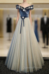 Blue Velvet Off the Shoulder Beading Evening Prom Dress