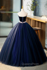 Blue Velvet Tulle Long Evening Prom Dress, Blue Evening Party Dress