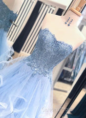 Gorgeous A Line Sweetheart Appliques Lace Evening Prom Dress with Ruffles
