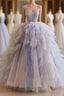 Blue Tulle Long Evening Prom Gown, Blue Tulle Long Sweet 16 Dress
