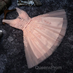 Blush Pink Lace Appliqued Tulle Homecoming Dress,Formal Dress