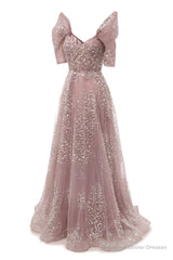 Blushing Pink Lace Crystal Sequin Long Prom Dresses Luxury Evening Gowns Vintage Party Dresses