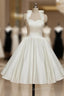 Bridal Shower Little White Dress Wedding Dress Tea Length A-Line Sleeveless Halter Satin With Bow(S) Pleats