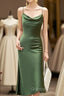 Bridesmaid Slit Dress Tea Length Cowl Neck Evening Prom Dress, Evening Dress