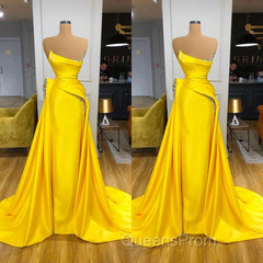 Bright Yellow Strapless Metallic Sequin Overskirt Evening Prom Dress