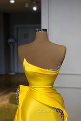 Bright Yellow Strapless Metallic Sequin Overskirt Evening Prom Dress
