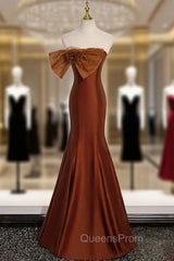 Brown Mermaid Strapless Bow Evening Prom Dress
