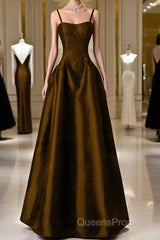 Brown Satin A-Line Sweetheart Long Formal Dress, Simple Brown Evening Dress