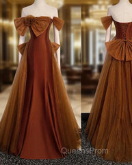 Brown Tulle and Satin Mermaid Long Party Dress, New Style Long Evening Dress Evening Prom Dress