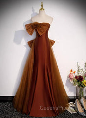 Brown Tulle and Satin Mermaid Long Party Dress, New Style Long Evening Dress Evening Prom Dress