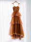 Brown Tulle Long Classy Prom Dress, Classy Evening Dress
