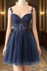 Burgundy A-Line Tulle Lace Short Evening Prom Dress, Cute Burgundy Homecoming Dress