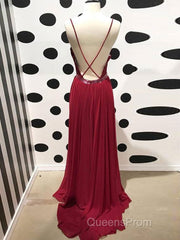 Burgundy A Line V Neck Backless Lace Tulle Long Evening Prom Dress, Burgundy Lace Formal Dress, Burgundy Evening Dress