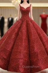 Burgundy Ball Gown Sequins Straps Backless Wedding Dress