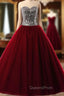 Burgundy Ball Gown Sweetheart Tulle Sequins Quinceanera Dress