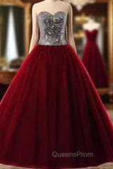 Burgundy Ball Gown Sweetheart Tulle Sequins Quinceanera Dress