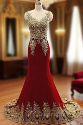 Burgundy Chiffon Lace Applique Long Evening Prom Dress, Burgundy Evening Dress