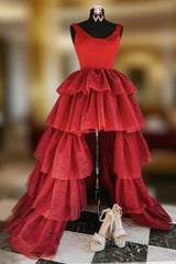 Burgundy Tiers Evening Prom Dress
