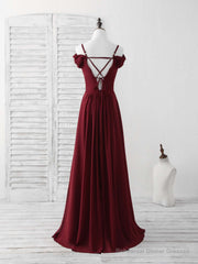 Burgundy Lace Chiffon Long Prom Dress Burgundy Bridesmaid Dress