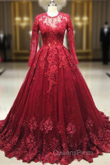 Burgundy Lace Evening Prom Dress