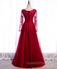 Burgundy Long Evening Prom Dress, Burgundy Evening Bridesmaid Dress