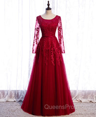 Burgundy Long Evening Prom Dress, Burgundy Evening Bridesmaid Dress