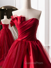 Burgundy Long Evening Prom Dress, Burgundy Satin Formal Long Evening Dress