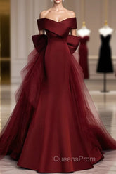 Burgundy Mermaid Long Evening Prom Dress, Burgundy Evening Dress